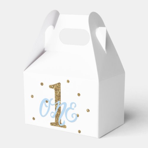 Blue  Gold Boys ONE 1st Birthday Party Favor Favor Boxes