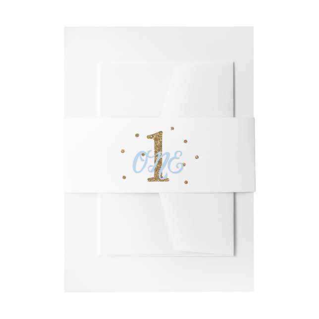 Blue & Gold Boys ONE 1st Birthday Party Invitation Belly Band (Front Example)