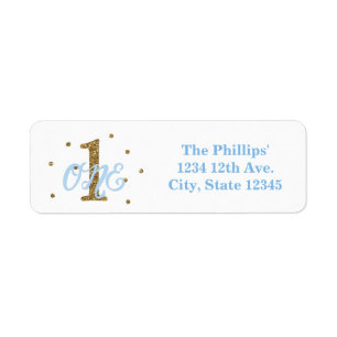 Blue & Gold Boys ONE 1st Birthday Party Invitation Label