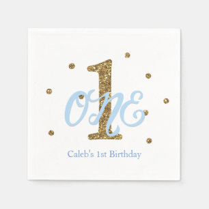Blue & Gold Boys ONE 1st Birthday Party Napkins
