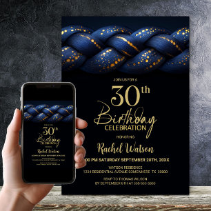 Blue Gold Braid 30th Birthday Party Invitation