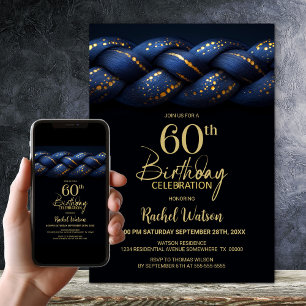 Blue Gold Braid 60th Birthday Party Invitation