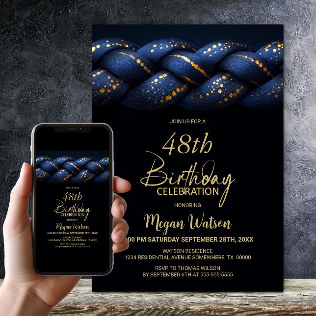 Blue Gold Braid Any Age Birthday Party Invitation (Creator Uploaded)