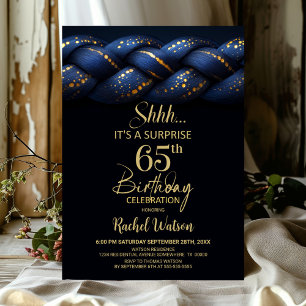 Blue Gold Braid Surprise 65th Birthday Party Invitation