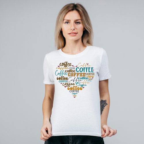 Blue Gold Brown Coffee Typography Heart T_Shirt