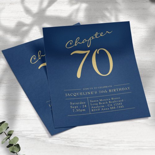 Blue Gold Budget 70th Birthday Invitation Flyer
