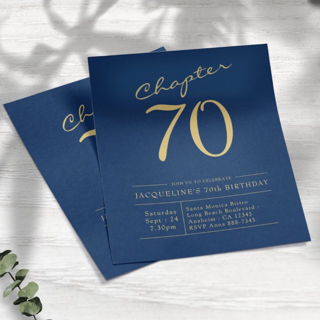 Blue Gold Budget 70th Birthday Invitation Flyer (Creator Uploaded)