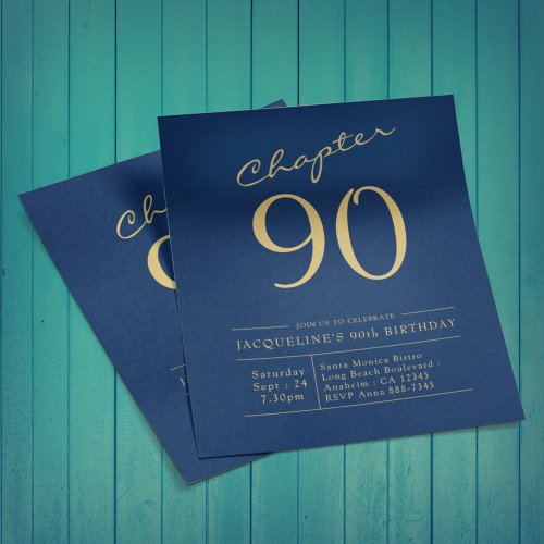 Blue Gold Budget 90th Birthday Invitation Flyer