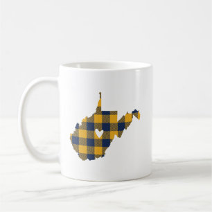 Blue & Gold Buffalo Plaid West Virginia Outline Coffee Mug