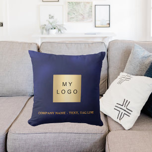 Blue gold business logo elegant throw pillow