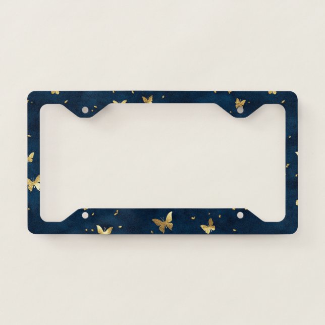 Blue Gold Butterflies License Plate Frame (Front)