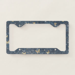 Blue Gold Butterflies Sparkle License Plate Frame