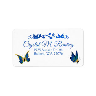 Blue, Gold Butterfly Address Labels