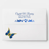 Blue, Gold Butterfly Envelope for Invitations (Back (Top Flap))