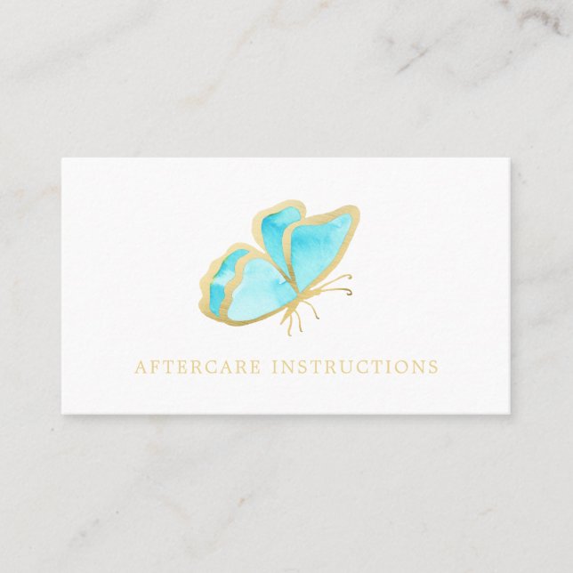 Blue Gold Butterfly Lash Aftercare Instructions Business Card (Front)