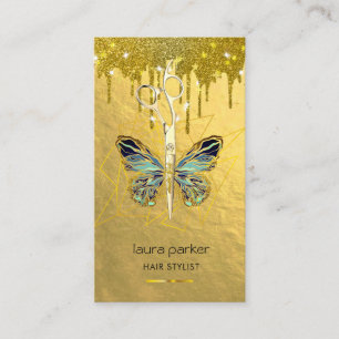 Blue Gold Butterfly Scissors Hair Stylist Salon Business Card