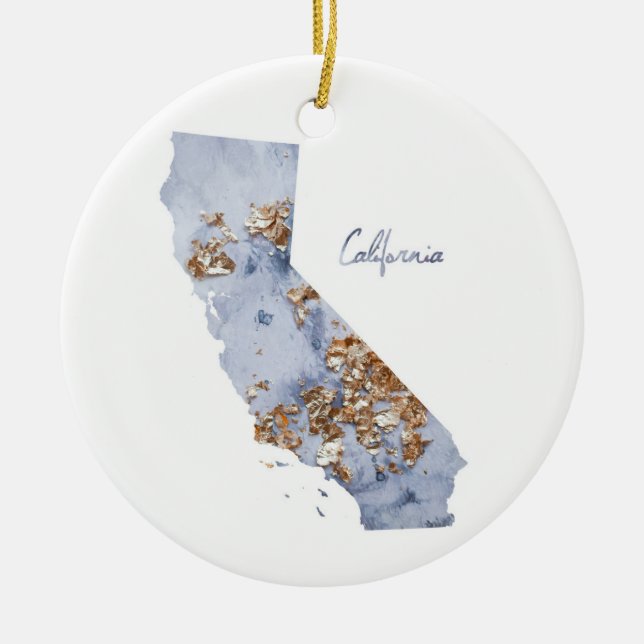 Blue & Gold California State Map Ceramic Ornament (Front)