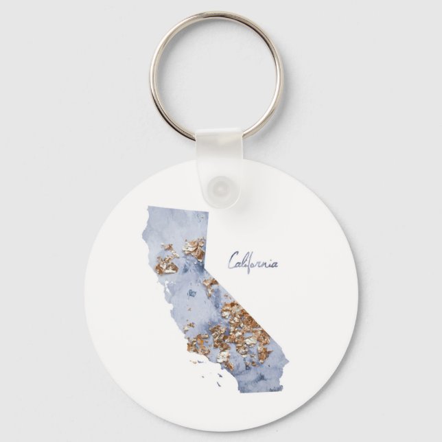 Blue & Gold California State Map Keychain (Front)