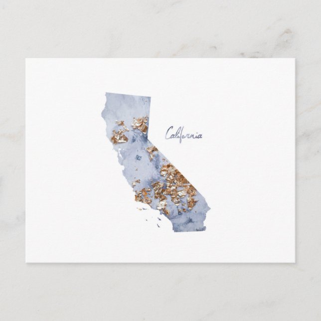 Blue & Gold California State Map Postcard (Front)