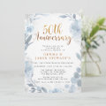 Blue Gold Calligraphy 50th Wedding Anniversary Invitation | Zazzle