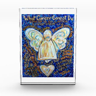 Blue & Gold Cancer Angel Custom Paperweight Award