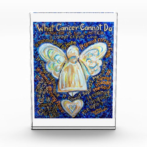 Blue  Gold Cancer Angel Custom Paperweight Award