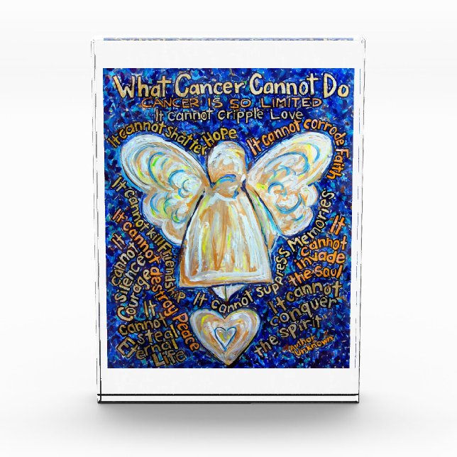 Blue & Gold Cancer Angel Custom Paperweight Award (Front)