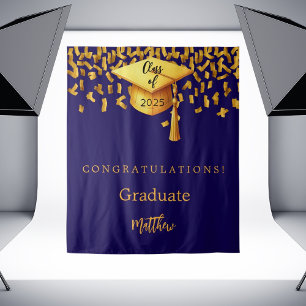 Blue gold cap tassel graduation party 2026 tapestry
