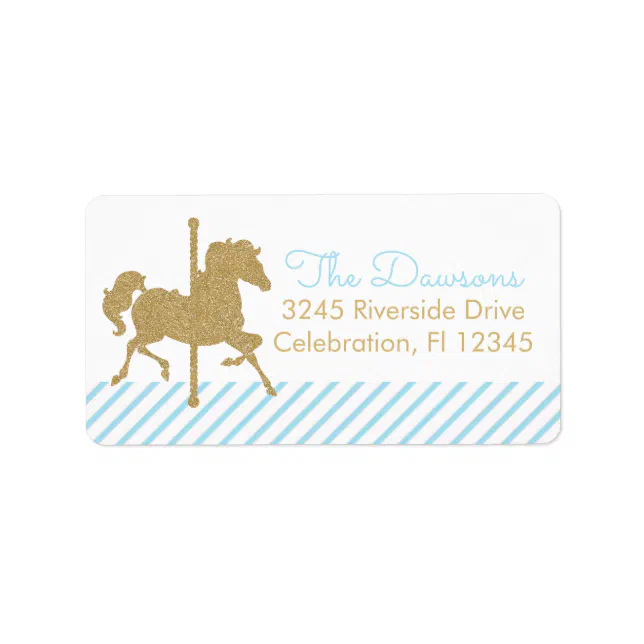 Carousel Address Labels Blue Gold Carousel Merry Go Round Return Address Label | Zazzle