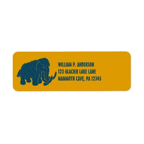 Blue  Gold Cartoon Woolly Mammoth Return Address Label