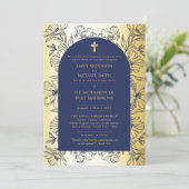 Blue Gold Catholic Nuptial Mass Wedding Invitation 