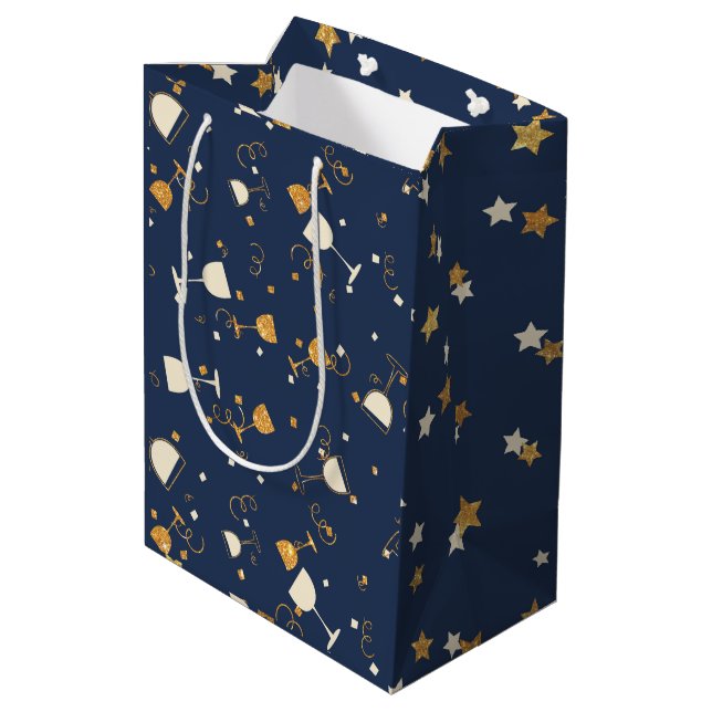 Blue Gold Celebration Drink Pattern Medium Gift Bag (Back Angled)