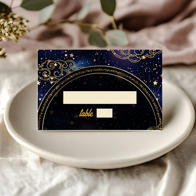 Blue gold celestial astronomy stars wedding place card (Creator Uploaded)