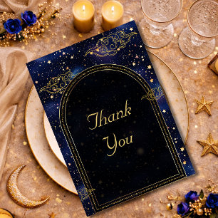 Blue gold celestial astronomy stars wedding thank you card