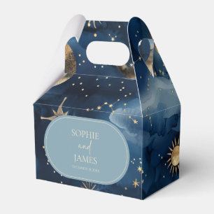 Blue Gold Celestial Elegant Starry Sky Wedding Favor Boxes