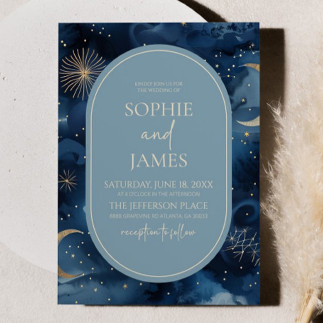 Blue Gold Celestial Elegant Starry Sky Wedding Invitation (Creator Uploaded)