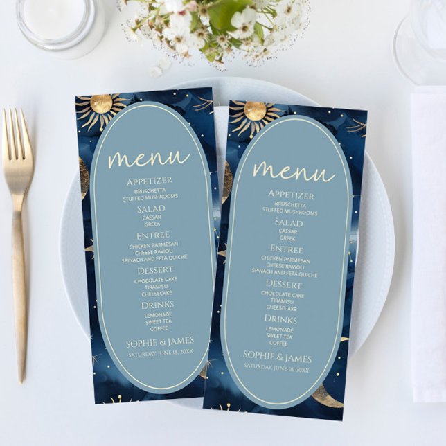 Blue Gold Celestial Elegant Starry Sky Wedding Menu (Creator Uploaded)
