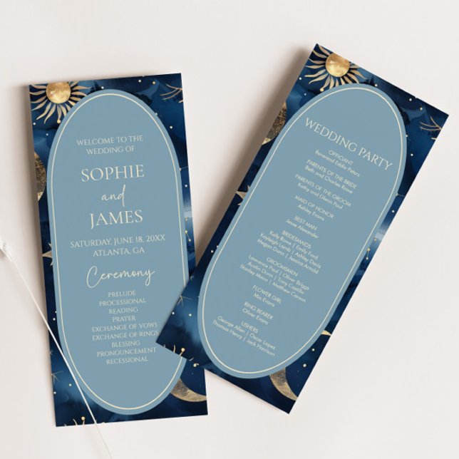 Blue Gold Celestial Elegant Starry Sky Wedding Program (Creator Uploaded)
