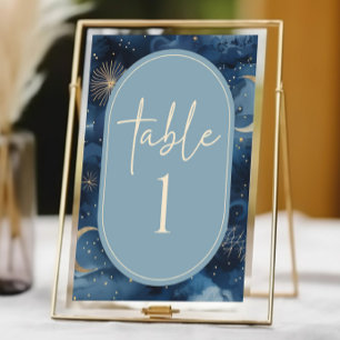 Blue Gold Celestial Elegant Starry Sky Wedding Table Number