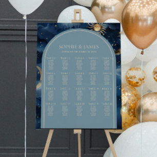 Blue Gold Celestial Elegant Wedding Seating Chart Foam Board