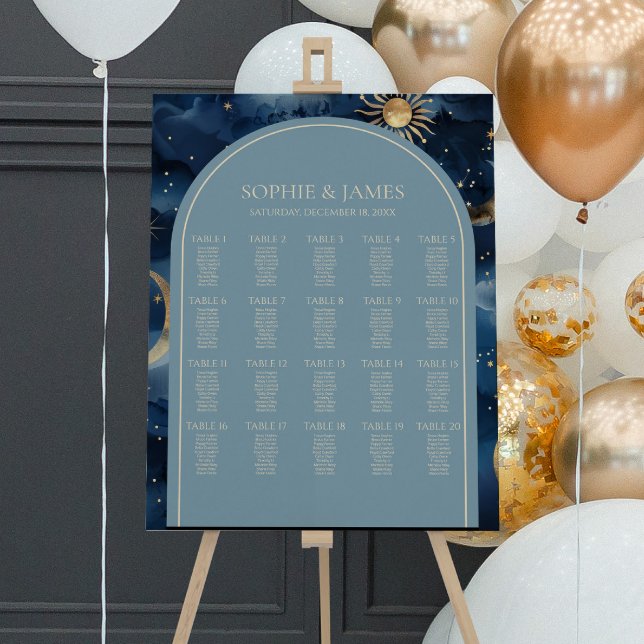 Blue Gold Celestial Elegant Wedding Seating Chart Foam Board (Creator Uploaded)