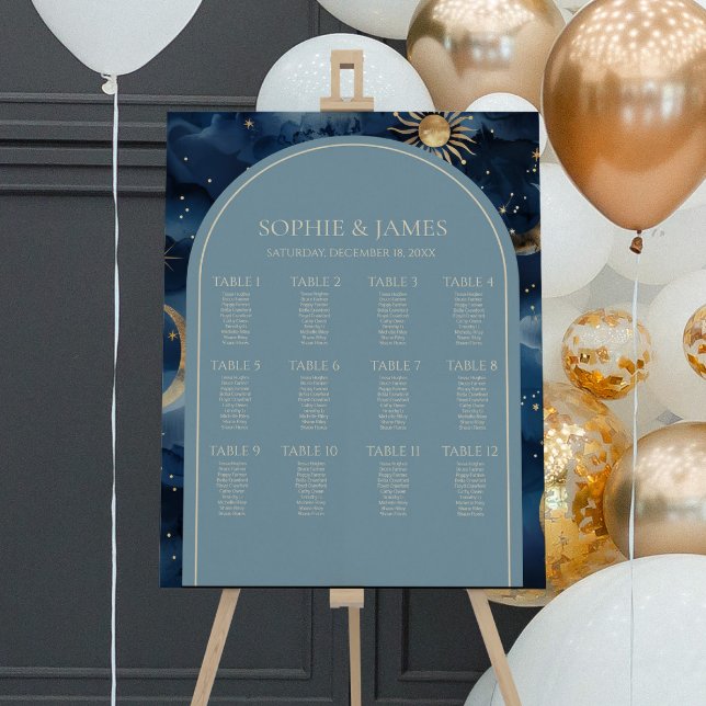 Blue Gold Celestial Elegant Wedding Seating Chart Foam Board (Creator Uploaded)