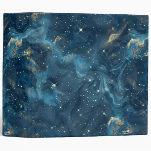 Blue Gold Celestial Galaxy Nebula Stars 3 Ring Binder