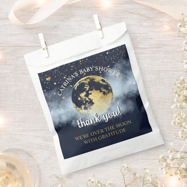 Blue Gold Celestial Moon and Stars Baby Shower Favor Bag (Clipped)
