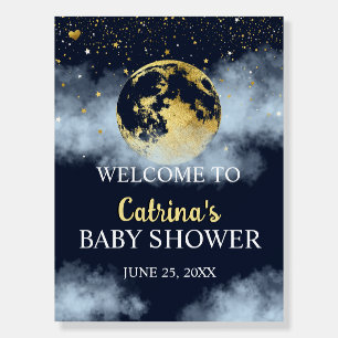 Blue Gold Celestial Moon Baby Shower Welcome Sign
