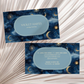 Blue Gold Celestial Moon Sun Stars Custom Business Card