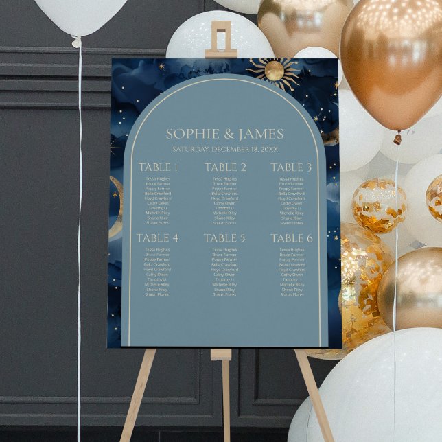 Blue Gold Celestial Small Wedding Seating Chart Foam Board (Creator Uploaded)