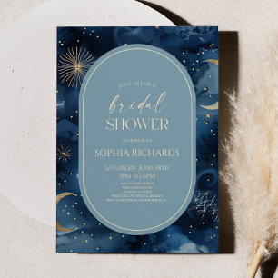 Blue Gold Celestial Starry Sky Bridal Shower Invitation