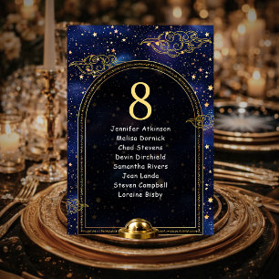 Blue gold celestial stars wedding seating table number