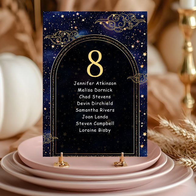 Blue gold celestial stars wedding seating  table number (Creator Uploaded)